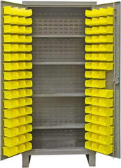 Durham - 4 Shelf 120 Bin Storage Cabinet - Steel, 48" Wide x 24" Deep x 78" High, Gray - Apex Tool & Supply