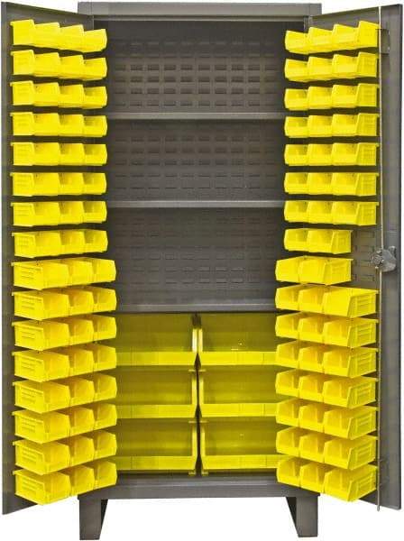 Durham - 3 Shelf 102 Bin Storage Cabinet - Steel, 36" Wide x 24" Deep x 78" High, Gray - Apex Tool & Supply