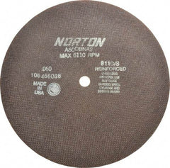 Norton - 10" 60 Grit Aluminum Oxide Cutoff Wheel - 0.06" Thick, 5/8" Arbor, 6,110 Max RPM, Use with Stationary Grinders - Apex Tool & Supply