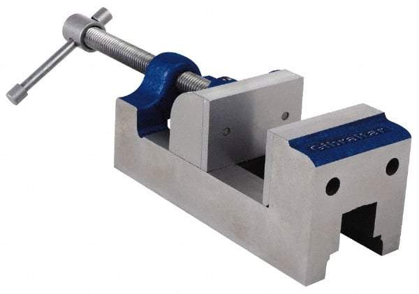 Gibraltar - 4" Jaw Opening Capacity x 1-3/4" Throat Depth, Horizontal Drill Press Vise - 4" Wide Jaw, Stationary Base, Standard Speed, 10-3/4" OAL, Cast Iron - Apex Tool & Supply