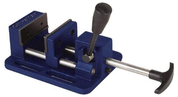 Gibraltar - 3" Jaw Opening Capacity x 1-1/16" Throat Depth, Horizontal Drill Press Vise - 3" Wide Jaw, Stationary Base, Standard Speed, 7-1/4" OAL x 2.975" Overall Height, Cast Iron - Apex Tool & Supply