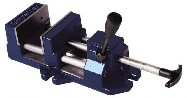 Gibraltar - 4" Jaw Opening Capacity x 1-3/8" Throat Depth, Horizontal Drill Press Vise - 4" Wide Jaw, Stationary Base, Standard Speed, 11-3/16" OAL x 3.719" Overall Height, Cast Iron - Apex Tool & Supply