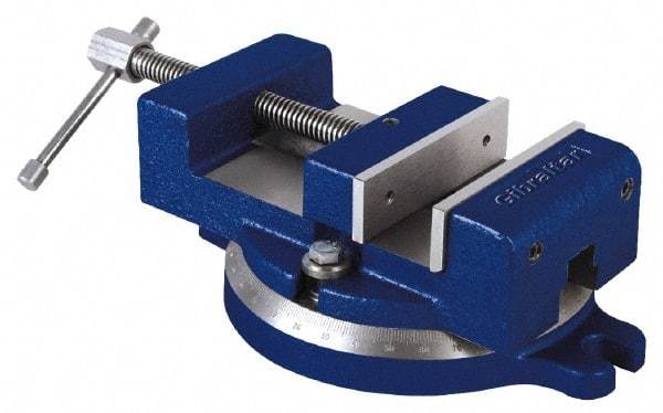 Gibraltar - 4-1/2" Jaw Width, 4" Jaw Opening Capacity, Horizontal Swivel Machine Vise - Manual Operation, 1 Station, 11-1/2" Long x 3-1/2" High x 1-1/4" Deep, 1-1/4" Jaw Height - Apex Tool & Supply