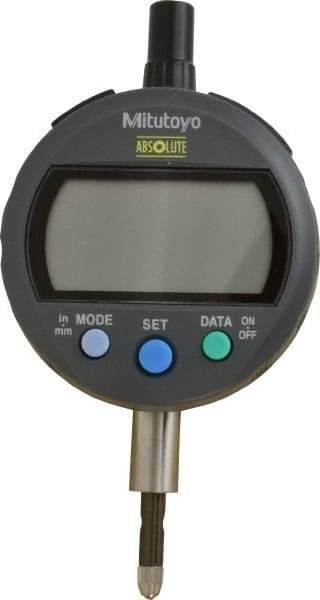 Mitutoyo - 0 to 12.7mm Range, 0.0005" Graduation, Electronic Drop Indicator - Lug-on-center Back, Accurate to 0.001", English & Metric System, LCD Display - Apex Tool & Supply