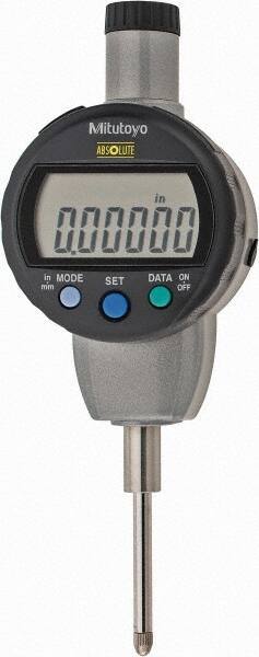 Mitutoyo - 0 to 1" Range, 0.00005" Graduation, Electronic Drop Indicator - Flat Back, Accurate to 0.0001", English & Metric System, LCD Display - Apex Tool & Supply