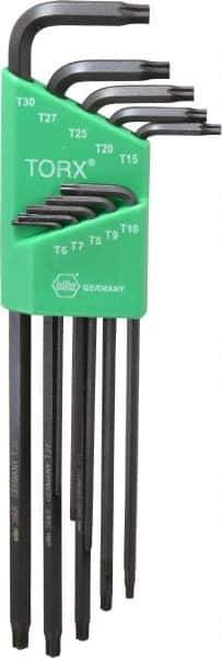 Wiha - 10 Piece T6 to T30 Alloy Steel L-Key Long Arm Torx Key Set - T6, T7, T8, T9, T10, T15, T20, T25, T27, T30 Torx Size - Apex Tool & Supply