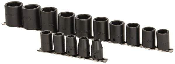 Proto - 15 Piece 1/2" Drive Impact Socket Set - 6 Points, 3/8" to 1-1/4" Range, Inch Measurement Standard - Apex Tool & Supply