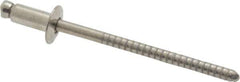 RivetKing - Dome Head Stainless Steel Open End Blind Rivet - Stainless Steel Mandrel, 0.063" to 1/8" Grip, 1/4" Head Diam, 0.129" to 0.133" Hole Diam, 0.275" Length Under Head, 1/8" Body Diam - Apex Tool & Supply
