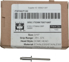 RivetKing - Size 66 Dome Head Stainless Steel Open End Blind Rivet - Apex Tool & Supply
