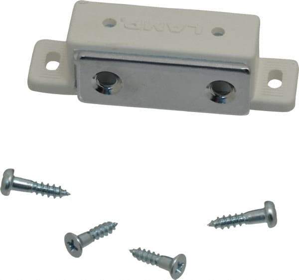 Sugatsune - 2.36" Long x 0.71" Wide x 0.63" High, Plastic & Steel Tension Catch - White Finish, 6.1 Magnetic Force, 1-1/2" Long Strike, 35/64" Wide Strike - Apex Tool & Supply