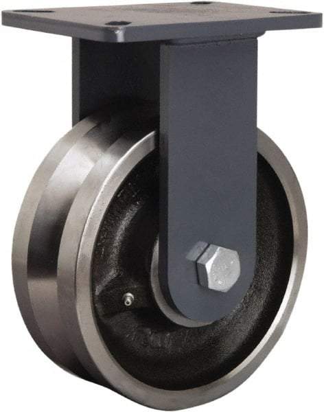 Hamilton - 8" Diam x 3" Wide, Forged Steel Rigid Caster - 4,000 Lb Capacity, Top Plate Mount, 5-1/4" x 7-1/4" Plate, Straight Roller Bearing - Apex Tool & Supply