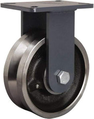 Hamilton - 8" Diam x 3" Wide, Forged Steel Rigid Caster - 4,000 Lb Capacity, Top Plate Mount, 5-1/4" x 7-1/4" Plate, Tapered Roller Bearing - Apex Tool & Supply