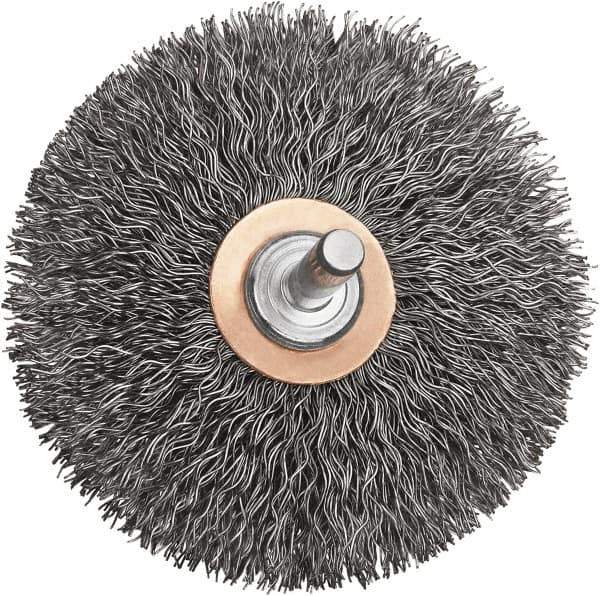 DeWALT - 2" OD, 1/4" Shank Diam, Crimped Steel Wheel Brush - 1/2" Trim Length, 0.014" Filament Diam, 20,000 RPM - Apex Tool & Supply