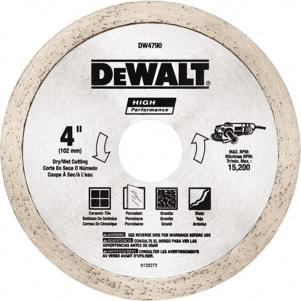 DeWALT - 4" Diam, 5/8 & 7/8" Arbor Hole Diam, Wet & Dry Cut Saw Blade - Diamond-Tipped, Standard Round Arbor - Apex Tool & Supply