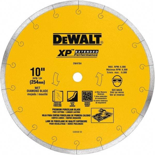 DeWALT - 10" Diam, 5/8" Arbor Hole Diam, Wet & Dry Cut Saw Blade - Diamond-Tipped, Standard Round Arbor - Apex Tool & Supply