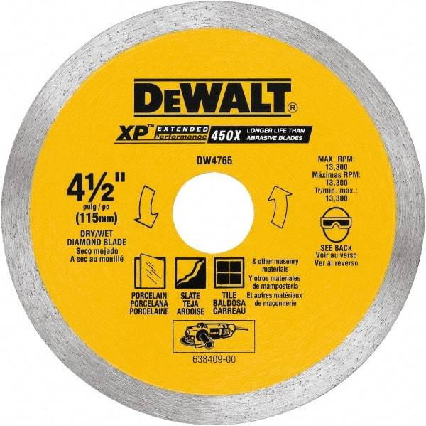 DeWALT - 4-1/2" Diam, 5/8 & 7/8" Arbor Hole Diam, Wet & Dry Cut Saw Blade - Diamond-Tipped, Standard Round Arbor - Apex Tool & Supply