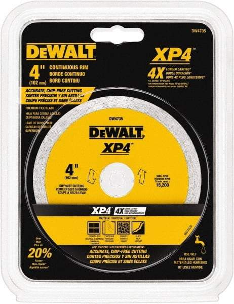 DeWALT - 4" Diam, 5/8 & 7/8" Arbor Hole Diam, Wet & Dry Cut Saw Blade - Diamond-Tipped, Standard Round Arbor - Apex Tool & Supply