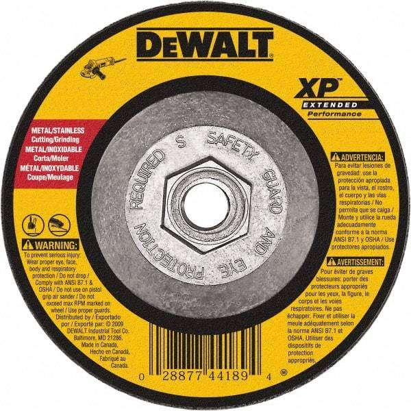 DeWALT - 24 Grit, 6" Wheel Diam, 1/4" Wheel Thickness, Type 27 Depressed Center Wheel - Zirconia Alumina, Resinoid Bond, 10,100 Max RPM, Compatible with Angle Grinder - Apex Tool & Supply