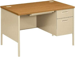 Hon - Laminate/Metal Right Pedestal Desk with Center Drawer - 48" Wide x 30" Deep x 29" High, Harvest/Putty - Apex Tool & Supply