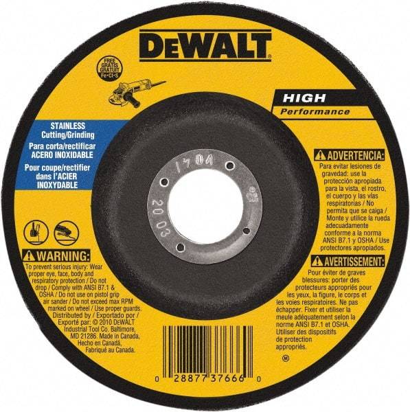 DeWALT - 30 Grit, 9" Wheel Diam, 1/8" Wheel Thickness, 7/8" Arbor Hole, Type 27 Depressed Center Wheel - Aluminum Oxide, 6,600 Max RPM, Compatible with Angle Grinder - Apex Tool & Supply