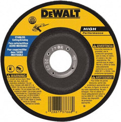 DeWALT - 30 Grit, 9" Wheel Diam, 1/8" Wheel Thickness, 7/8" Arbor Hole, Type 27 Depressed Center Wheel - Aluminum Oxide, 6,600 Max RPM, Compatible with Angle Grinder - Apex Tool & Supply