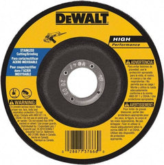 DeWALT - 30 Grit, 6" Wheel Diam, 1/8" Wheel Thickness, 7/8" Arbor Hole, Type 27 Depressed Center Wheel - Aluminum Oxide, 10,100 Max RPM, Compatible with Angle Grinder - Apex Tool & Supply