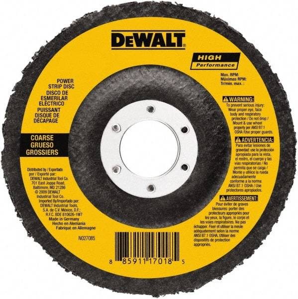 DeWALT - 100 Grit, 4-1/2" Disc Diam, 5/8-11 Center Hole, Type 27 Aluminum Oxide Flap Disc - 13,300 Max RPM, Fiberglass Backing, Arbor Attaching System, Non-Woven - Apex Tool & Supply