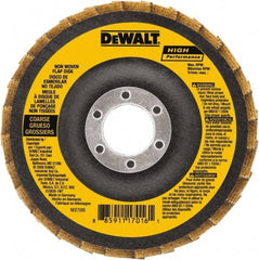 DeWALT - 100 Grit, 4-1/2" Disc Diam, 5/8-11 Center Hole, Type 27 Aluminum Oxide Flap Disc - 13,300 Max RPM, Fiberglass Backing, Arbor Attaching System, Non-Woven - Apex Tool & Supply