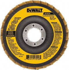 DeWALT - 4-1/2" Disc Diam, 7/8" Center Hole, Type 27 Aluminum Oxide Flap Disc - 13,300 Max RPM, Fiberglass Backing, Arbor Attaching System, Non-Woven - Apex Tool & Supply