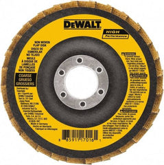 DeWALT - 100 Grit, 4-1/2" Disc Diam, 7/8" Center Hole, Type 27 Aluminum Oxide Flap Disc - 13,300 Max RPM, Fiberglass Backing, Arbor Attaching System, Non-Woven - Apex Tool & Supply