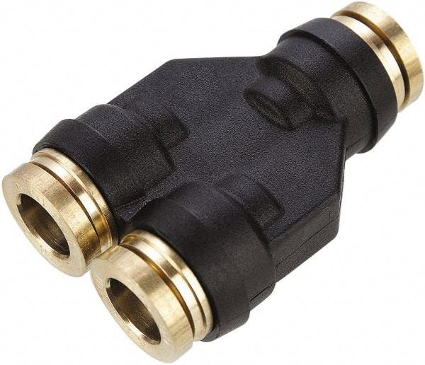 Parker - 3/8" Tube OD, Composite Push-to-Connect Tube Union Y - Tube to Tube Connection, 250 Max psi, Buna-N O-Ring, -40 to 200°F Working Temp - Apex Tool & Supply