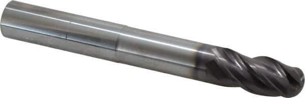 SGS - 3/4" Diam, 1-1/2" LOC, 4 Flute Solid Carbide Ball End Mill - AlTiN Finish, Single End, 6" OAL, 3/4" Shank Diam, Spiral Flute - Apex Tool & Supply