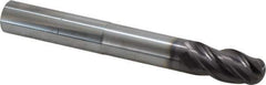 SGS - 3/4" Diam, 1-1/2" LOC, 4 Flute Solid Carbide Ball End Mill - AlTiN Finish, Single End, 6" OAL, 3/4" Shank Diam, Spiral Flute - Apex Tool & Supply