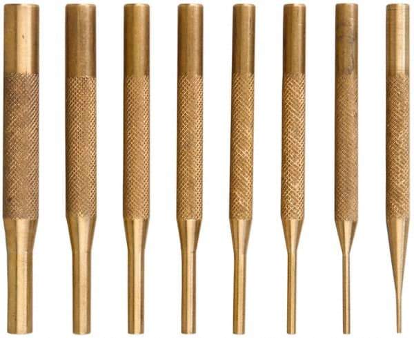 SPI - 8 Piece, 1/16 to 5/16", Pin Punch Set - Brass & Steel, Comes in Wooden Box - Apex Tool & Supply
