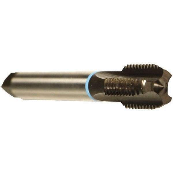 Emuge - M20x2.50 Metric Coarse 6HX 4 Flute Nitride Finish Cobalt Straight Flute Machine Tap - Modified Bottoming, Right Hand Thread, 140mm OAL, 32mm Thread Length, Oversize - Apex Tool & Supply