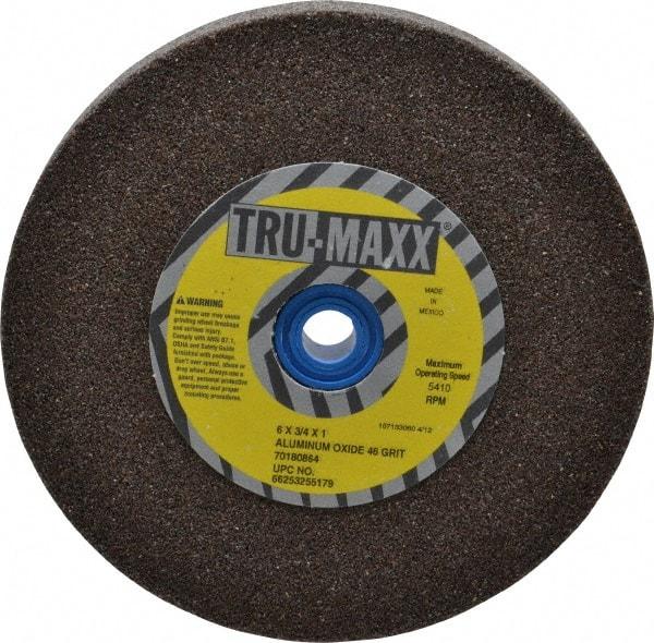 Tru-Maxx - 46 Grit Aluminum Oxide Bench & Pedestal Grinding Wheel - 6" Diam x 1" Hole x 3/4" Thick, 5410 Max RPM, O Hardness, Coarse Grade , Vitrified Bond - Apex Tool & Supply
