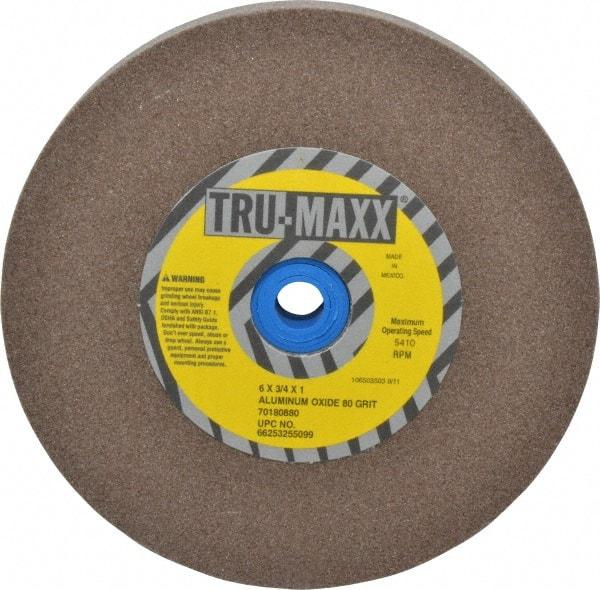 Tru-Maxx - 80 Grit Aluminum Oxide Bench & Pedestal Grinding Wheel - 6" Diam x 1" Hole x 3/4" Thick, 5410 Max RPM, O Hardness, Medium Grade , Vitrified Bond - Apex Tool & Supply