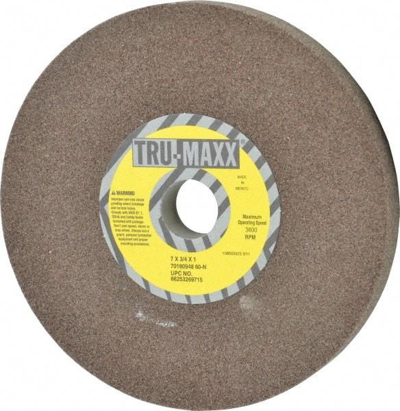 Tru-Maxx - 60 Grit Aluminum Oxide Bench & Pedestal Grinding Wheel - 7" Diam x 1" Hole x 3/4" Thick, 3600 Max RPM, O Hardness, Medium Grade , Vitrified Bond - Apex Tool & Supply