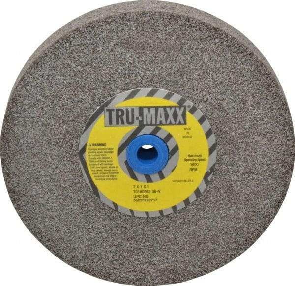 Tru-Maxx - 36 Grit Aluminum Oxide Bench & Pedestal Grinding Wheel - 7" Diam x 1" Hole x 1" Thick, 3600 Max RPM, O Hardness, Very Coarse Grade , Vitrified Bond - Apex Tool & Supply