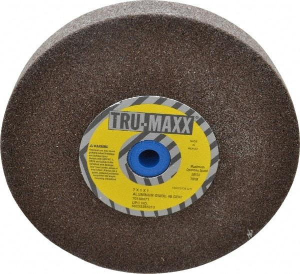 Tru-Maxx - 46 Grit Aluminum Oxide Bench & Pedestal Grinding Wheel - 7" Diam x 1" Hole x 1" Thick, 3600 Max RPM, O Hardness, Coarse Grade , Vitrified Bond - Apex Tool & Supply
