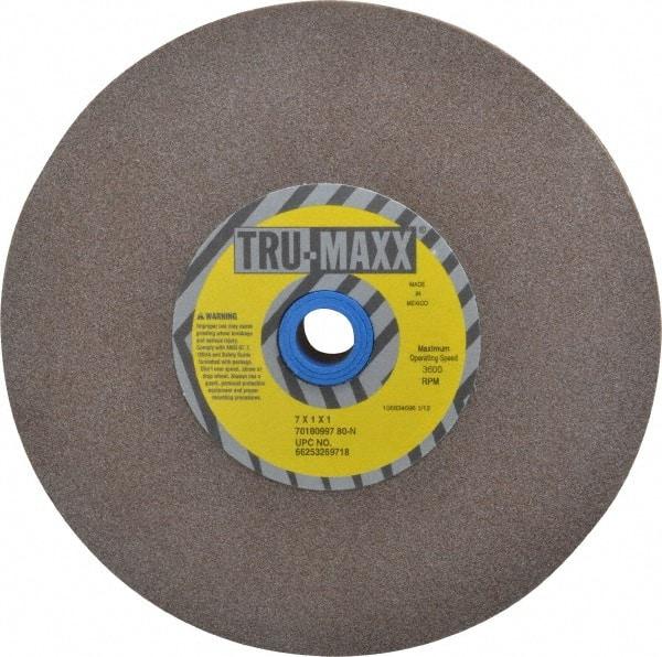 Tru-Maxx - 80 Grit Aluminum Oxide Bench & Pedestal Grinding Wheel - 7" Diam x 1" Hole x 1" Thick, 3600 Max RPM, O Hardness, Medium Grade , Vitrified Bond - Apex Tool & Supply