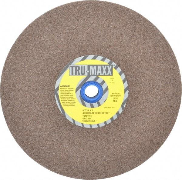 Tru-Maxx - 60 Grit Aluminum Oxide Bench & Pedestal Grinding Wheel - 8" Diam x 1" Hole x 3/4" Thick, 3600 Max RPM, O Hardness, Medium Grade , Vitrified Bond - Apex Tool & Supply