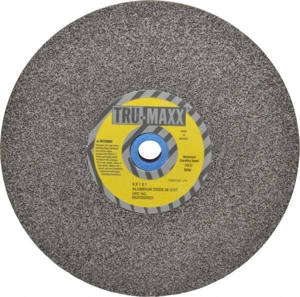 Tru-Maxx - 36 Grit Aluminum Oxide Bench & Pedestal Grinding Wheel - 8" Diam x 1" Hole x 1" Thick, 3600 Max RPM, O Hardness, Very Coarse Grade , Vitrified Bond - Apex Tool & Supply