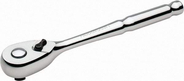 Paramount - 3/8" Drive Pear Head Quick-Release Ratchet - Chrome Finish, 8" OAL, 72 Gear Teeth - Apex Tool & Supply