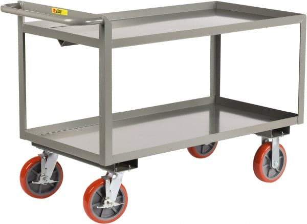Little Giant - 3,600 Lb Capacity, 30" Wide x 54" Long x 36" High Shelf Cart - 2 Shelf, Steel, 2 Rigid/2 Swivel Casters - Apex Tool & Supply