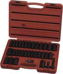 Paramount - 33 Piece 1/2" Drive Standard Deep Impact Socket Set - 6 Points, 3/8 to 1-1/4", 10 to 27mm, Inch/Metric Measurement Standard - Apex Tool & Supply