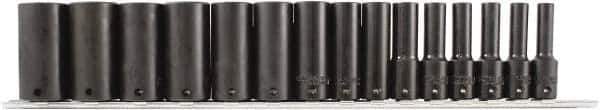 Paramount - 15 Piece 3/8" Drive Chrome Phosphate Finish Deep Well Impact Socket Set - 6 Points, 1/4" to 1" Range, Inch Measurement Standard - Apex Tool & Supply