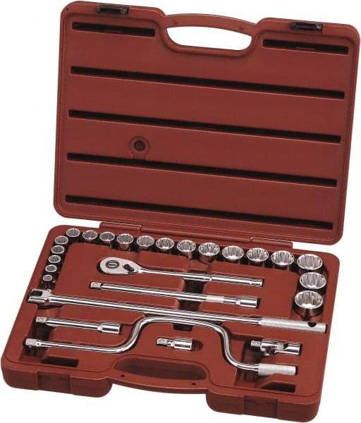 Paramount - 26 Piece 1/2" Drive Chrome Vanadium Finish Socket Set - 12 Points, 3/8" to 1-1/4" Range, Inch Measurement Standard - Apex Tool & Supply