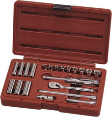 Paramount - 21 Piece 1/4" Drive Chrome Vanadium Finish Deep Well Socket Set - 6 Points, 3/16" to 1/2" Range, Inch Measurement Standard - Apex Tool & Supply