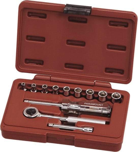 Paramount - 12 Piece 1/4" Drive Chrome Vanadium Finish Deep Well Socket Set - 6 Points, 4mm to 12mm Range, Metric Measurement Standard - Apex Tool & Supply